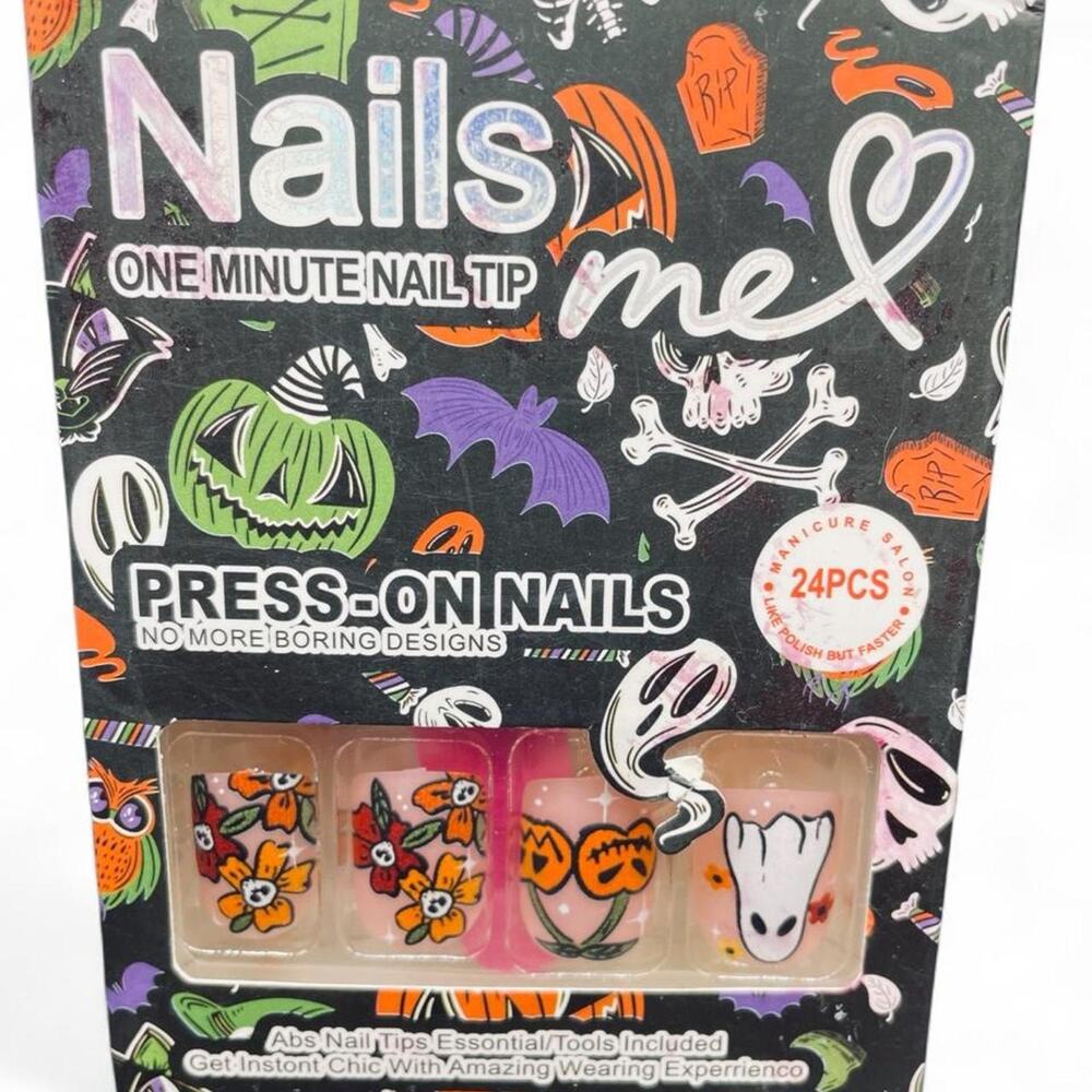 Nails Me Halloween Ghost Jack-O-lantern Spooky Flowers Press On Nails Set 24